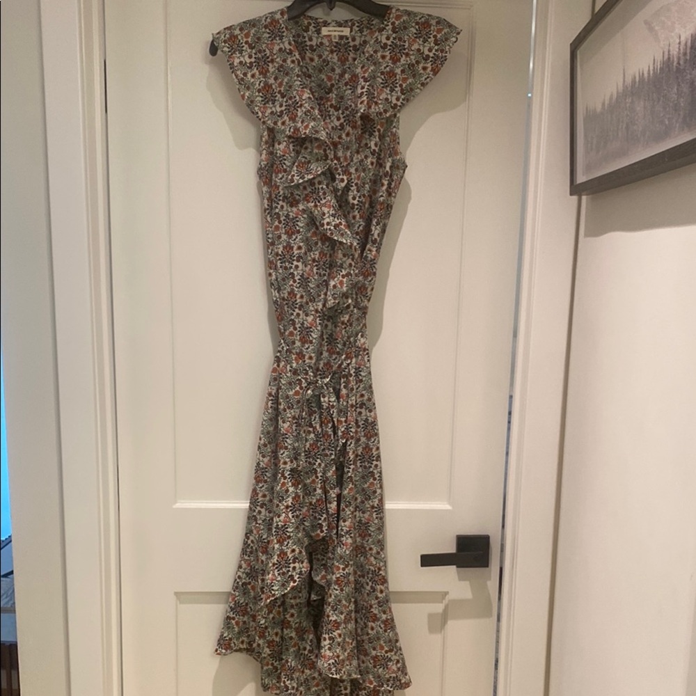 Max Studio Green and Orange V-Neck Midi Wrap Dress
